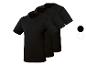 Trois t-shirts noirs à col rond, disposés en diagonale