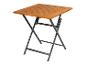 Table pliante avec plateau en bois et structure métallique.