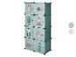 Armoire modulaire pour enfants avec motifs d'animaux et de plantes forestières couleur menthe.