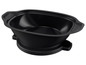 Une casserole noire avec un tamis intégré.