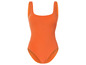 Un maillot de bain orange une pièce avec un décolleté rond.