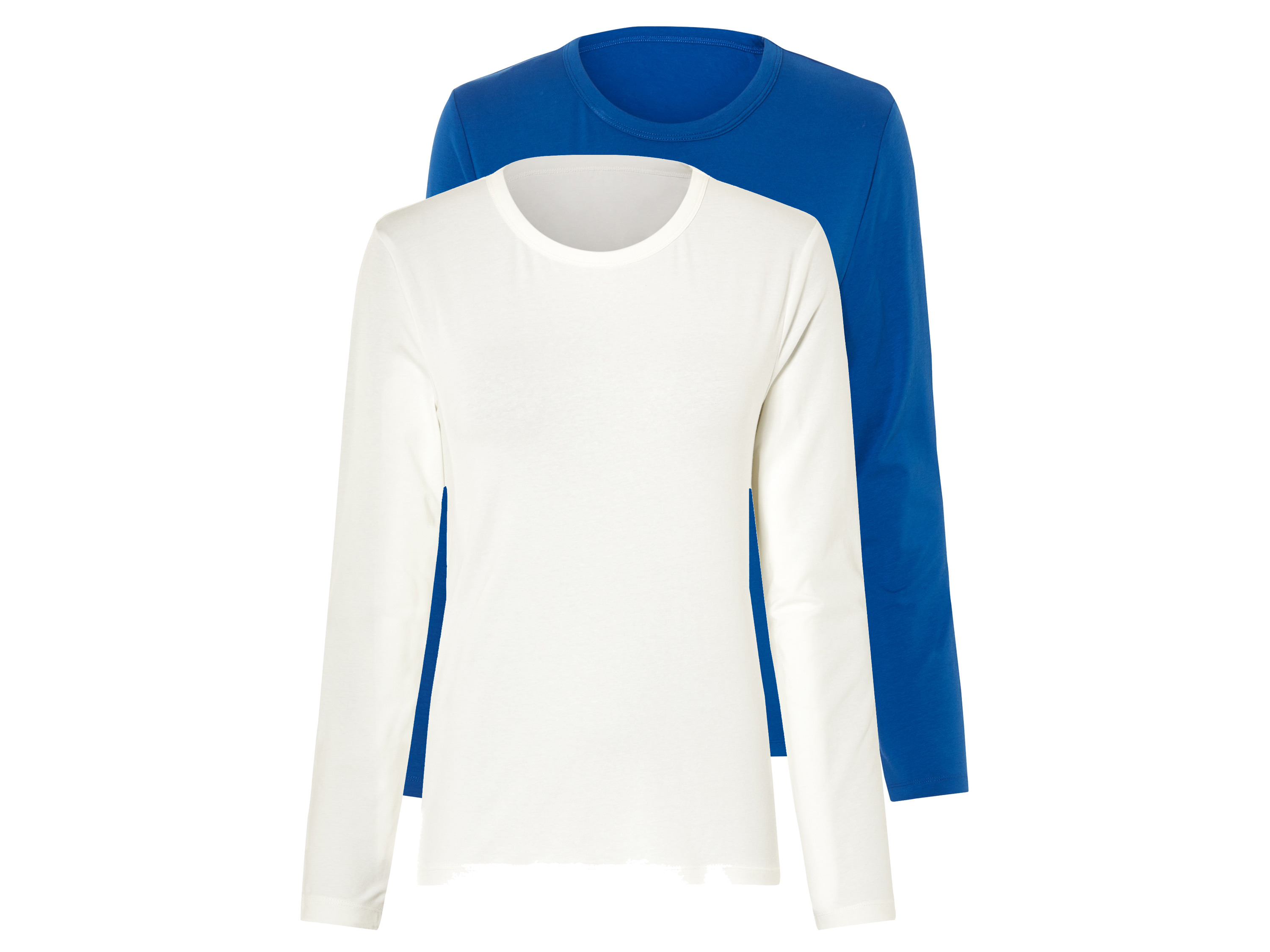 esmara® Lot de 2 t-shirts à manches longues (bleu imprimé/blanc, S(34/36))