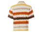 Un t-shirt blanc à rayures horizontales dans des tons orange, marron et beige.