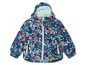 Une veste bleue pour enfants avec un motif floral.