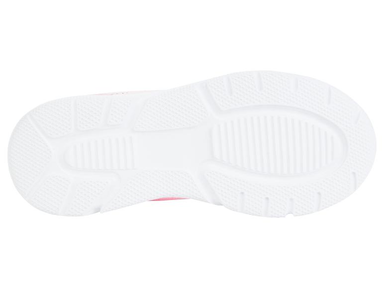Semelles de baskets roses et blanches.