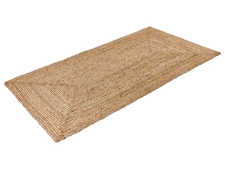 Tapis rectangulaire en jute naturelle avec motif tressé.