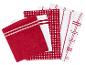 Torchons de cuisine rouges et blancs à rayures et carreaux.