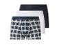 Lot de trois boxers: un à carreaux, un blanc et un noir.