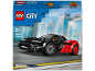Ensemble de construction avec supercar électrique noire et rouge, figurine et 109 pièces.