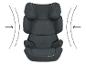 Un siège auto gris Cybex Solution X-Fix avec un dossier haut et une protection latérale.