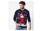 Homme en pull de Noël bleu marine avec un Père Noël dansant et le texte « Let's Party! »