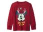 T-shirt rouge à manches longues avec Minnie Mouse portant des bois de renne et le texte 'Merry & Bright'.