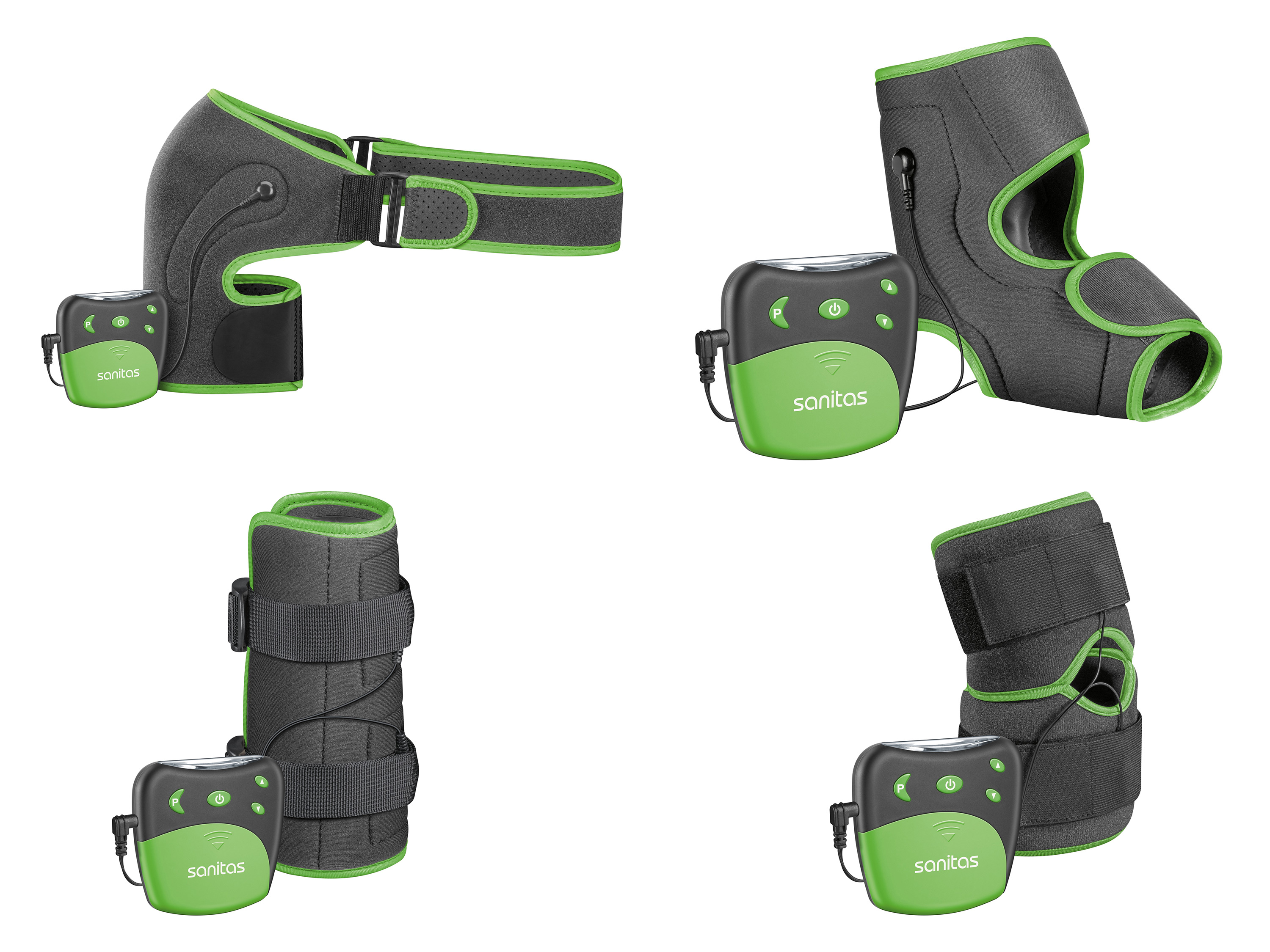 Unités Sanitas TENS avec des électrodes de différentes tailles pour différentes parties du corps.