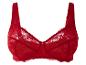 Un soutien-gorge rouge en dentelle.