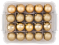 Boîte de 20 boules de Noël dorées, incluant mates, pailletées et miroir.