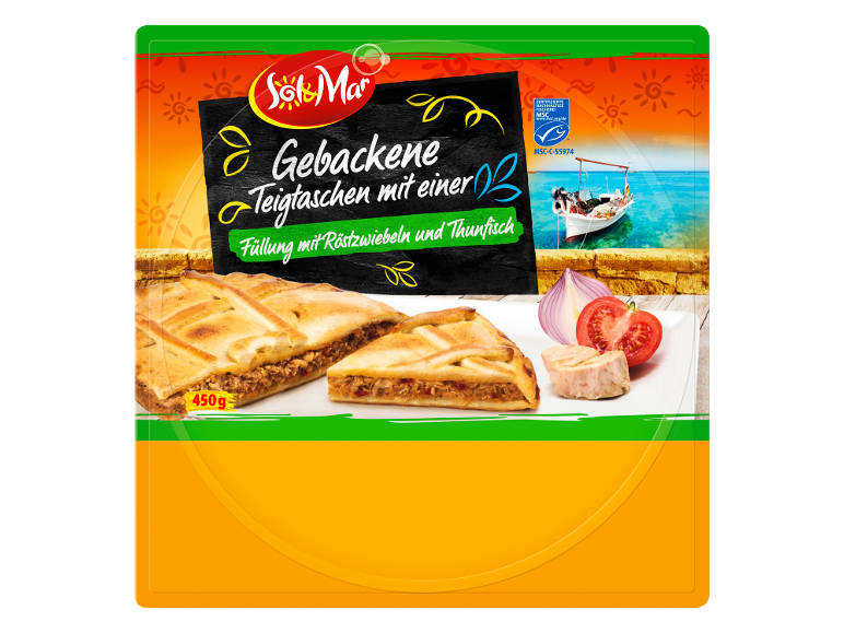 Chaussons de pâte feuilletée cuits au four avec oignon rôti et thon, 450g.