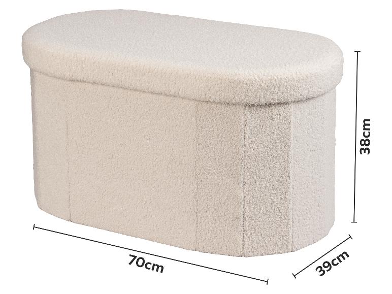 Pouf ovale beige à texture moelleuse, dimensions 70x39x38 cm