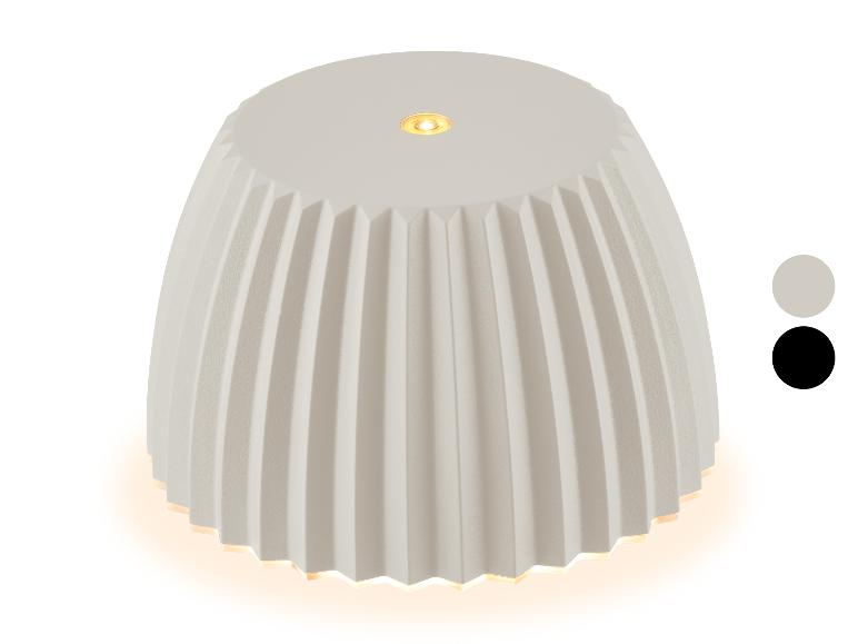 Lampe de table blanche avec abat-jour plissé et deux options de couleur.