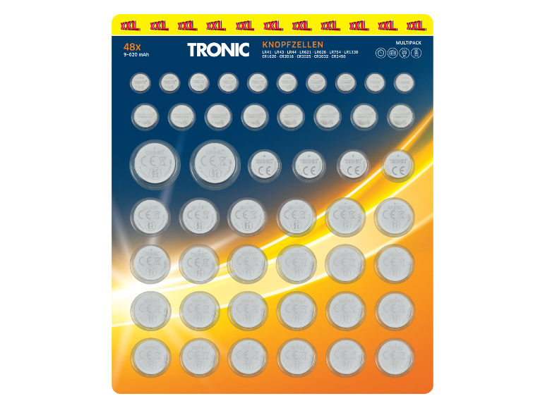 48 piles boutons TRONIC en blister.
