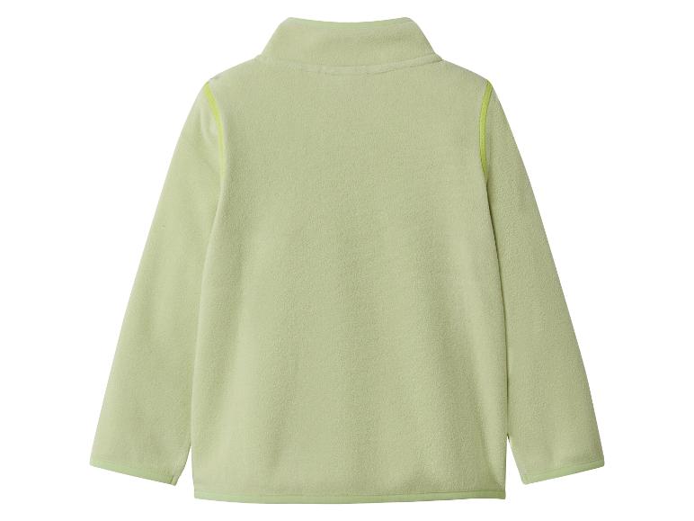 Pull en polaire vert clair avec col montant et coutures contrastées.