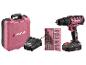 Perceuse sans fil rose avec batterie, chargeur, forets et mallette de transport assortie.