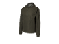 Une veste coupe-vent légère à capuche, de couleur vert olive foncé.