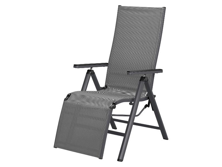 Chaise de jardin inclinable grise avec accoudoirs et repose-pieds