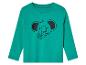 Un t-shirt à manches longues turquoise avec un imprimé d'éléphant.