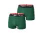 Deux boxers verts Parkside avec une ceinture noire et rouge.