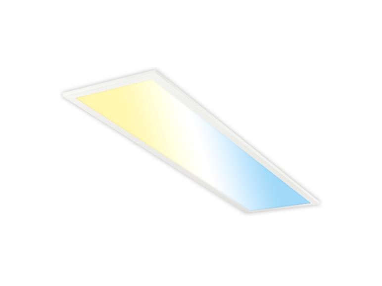 Panneau LED rectangulaire avec lumière réglable, du jaune au bleu.