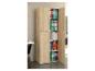 Armoire de bureau en bois clair avec des classeurs colorés et des livres.