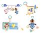 Jouets Lupilu pour bébés : un jouet d'activité avec une licorne, un livre avec un renard et deux peluches de loutres.