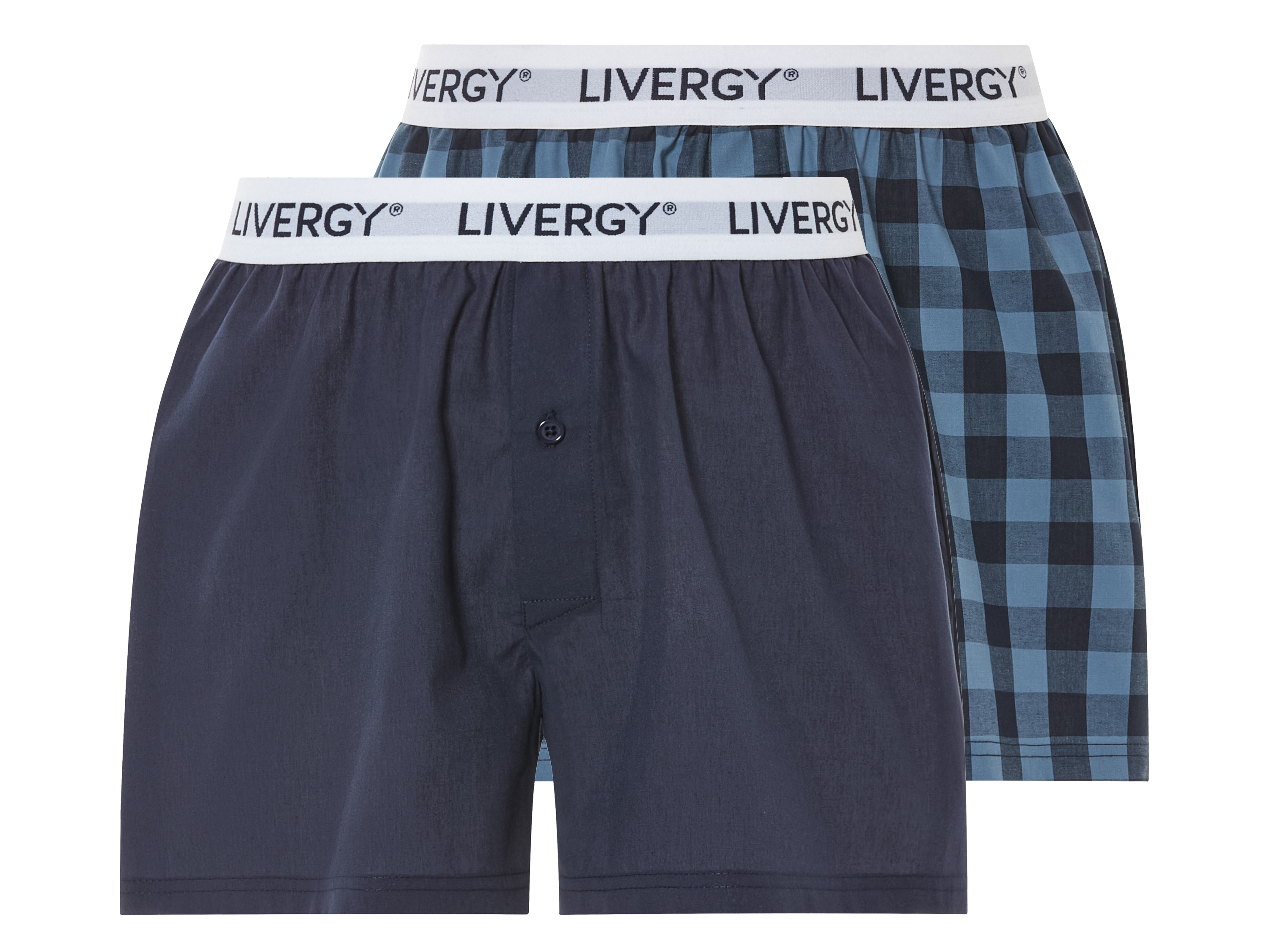 LIVERGY® Lot de 2 boxers homme (L, à carreaux/bleu)