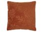 Coussin couleur rouille avec motifs de feuilles d'automne brodés.