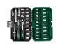 Un ensemble d'outils Parkside avec différents cliquets, douilles et tournevis.