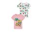 Deux t-shirts Paw Patrol : un rose avec imprimé palmier et un blanc à motifs tropicaux.