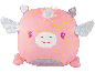 Peluche licorne rose avec des étoiles jaunes et des ailes.