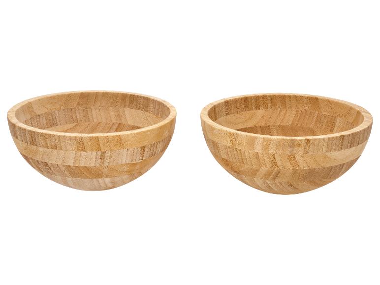 Deux bols en bambou en bois, adaptés aux salades ou aux collations.