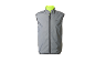 Gilet de course réfléchissant gris avec fermeture éclair et col jaune.