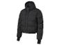 Blouson matelassé noir à capuche.