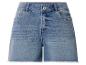 Short en jean bleu taille haute avec ourlets effilochés.