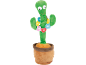 Cactus en peluche dansant et chantant dans un pot avec un collier de fleurs
