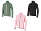 Trois vestes en polaire de couleur verte, rose et noire avec fermeture éclair.