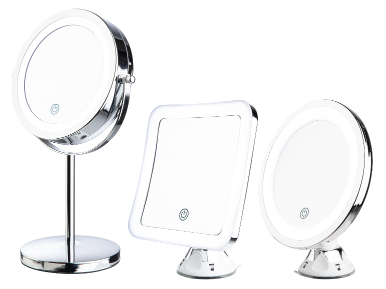 Trois miroirs de maquillage avec éclairage LED.