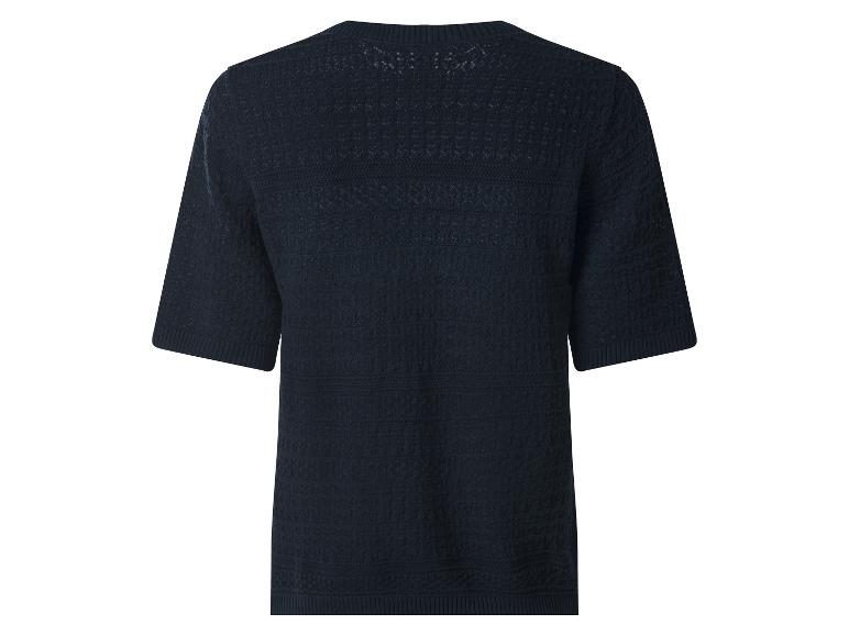 Pull femme bleu foncé à manches courtes avec motif ajouré