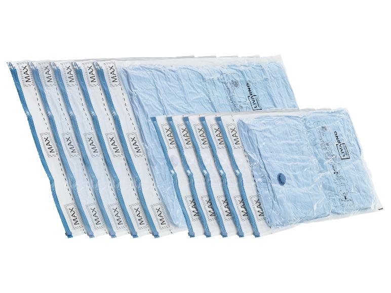 Sacs de compression MAX et Livarno Living pour vêtements.