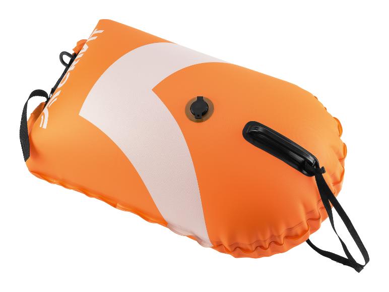 Bouée de natation orange avec bande blanche et sangles noires