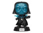 Une figurine Pop! de Dark Vador de Star Wars avec un éclat bleu.