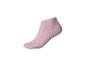 Une seule chaussette de cheville rose clair avec une texture côtelée, sur fond blanc.