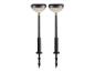 Deux lampes solaires de jardin noires au design rond.